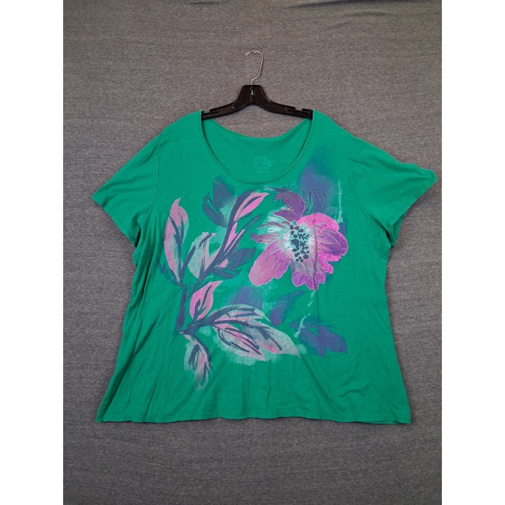 JMS Womens Shirt Plus 3X Green Botanical Flower Relaxed Casual Travel Capsule